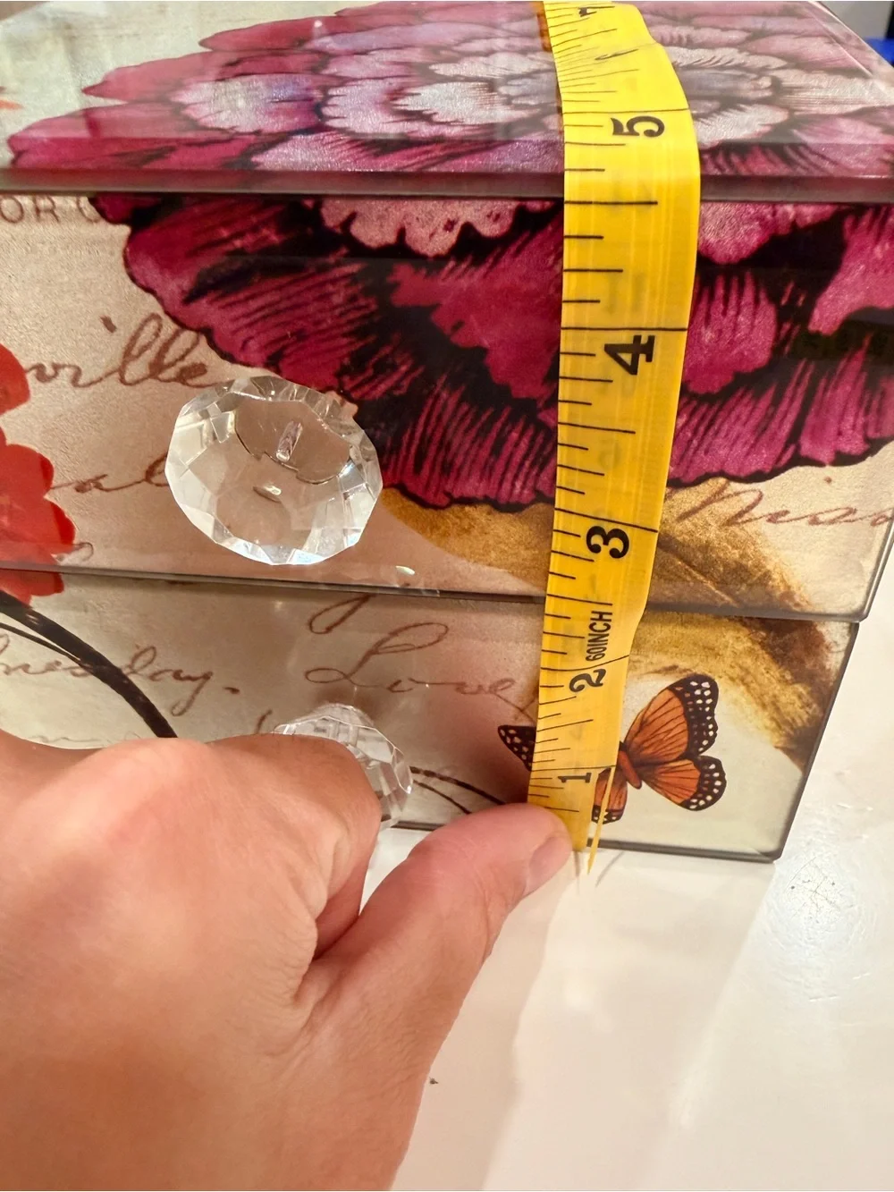 Decorative Floral Butterfly Two-Drawer Jewelry Box - Pink & Orange 6 x 4.5”